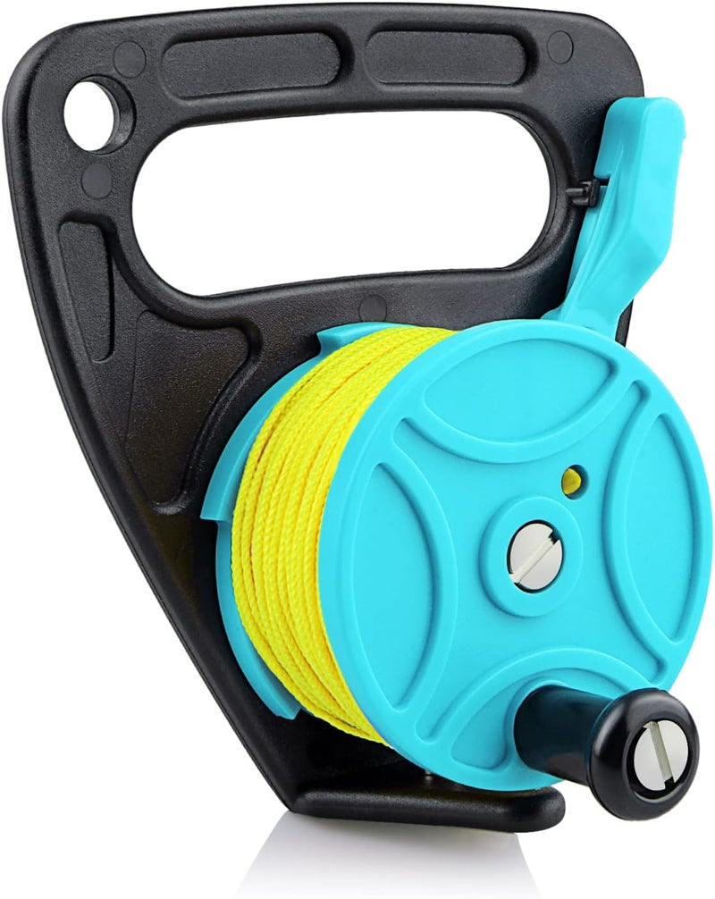 Owekfifv Scuba Dive Reel with Thumb Stopper, 150-foot High Visibility Retractable Line Diving Reel Finger Spool with Handle Stop Switch for Cave and Wreck Exploration, Kayaking Anchor, Spear Fishing, SMB - Image 1